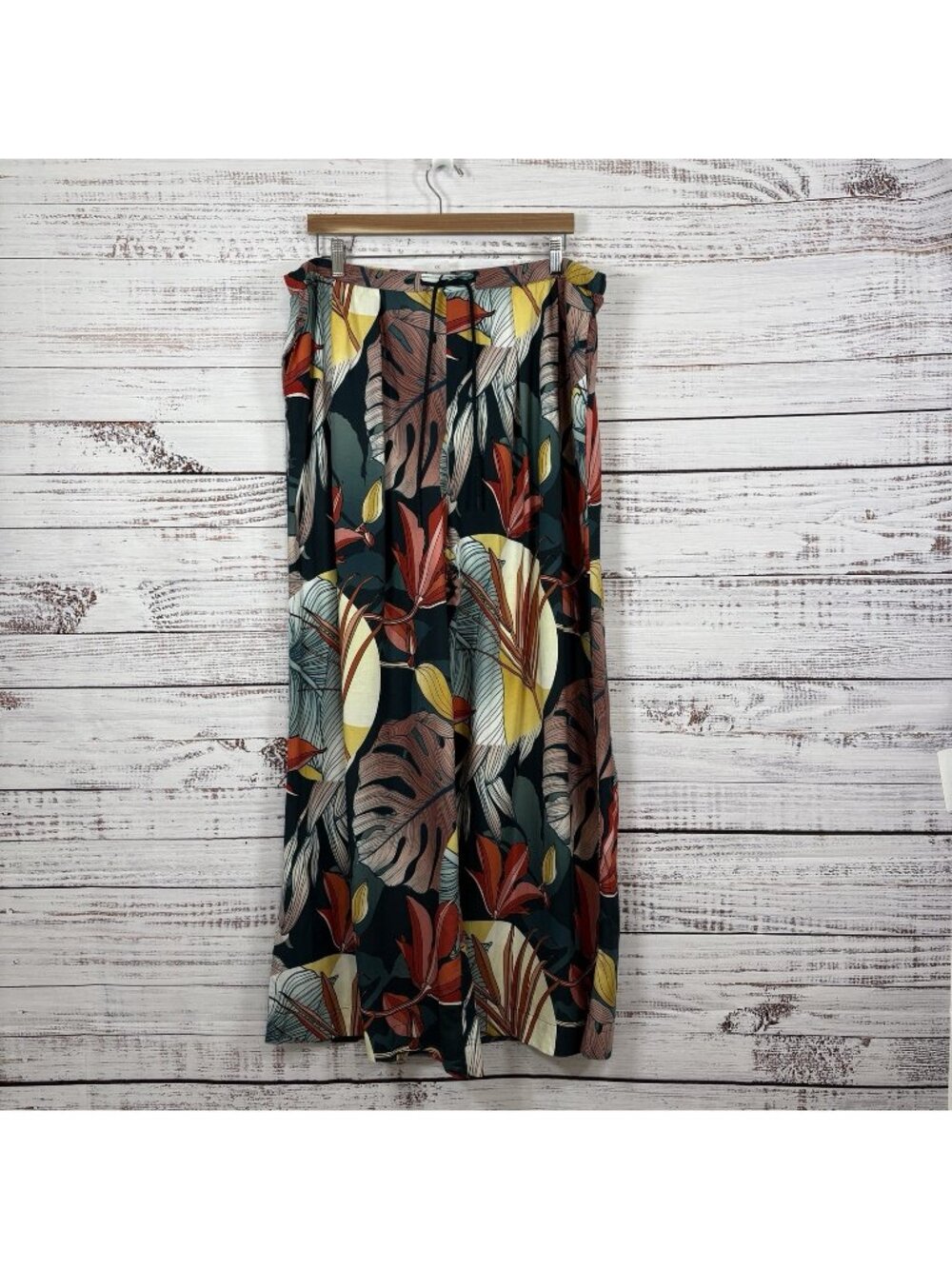 CALIA Swim Cover Up Green Tropical Botanical Floral Wide Leg Pants